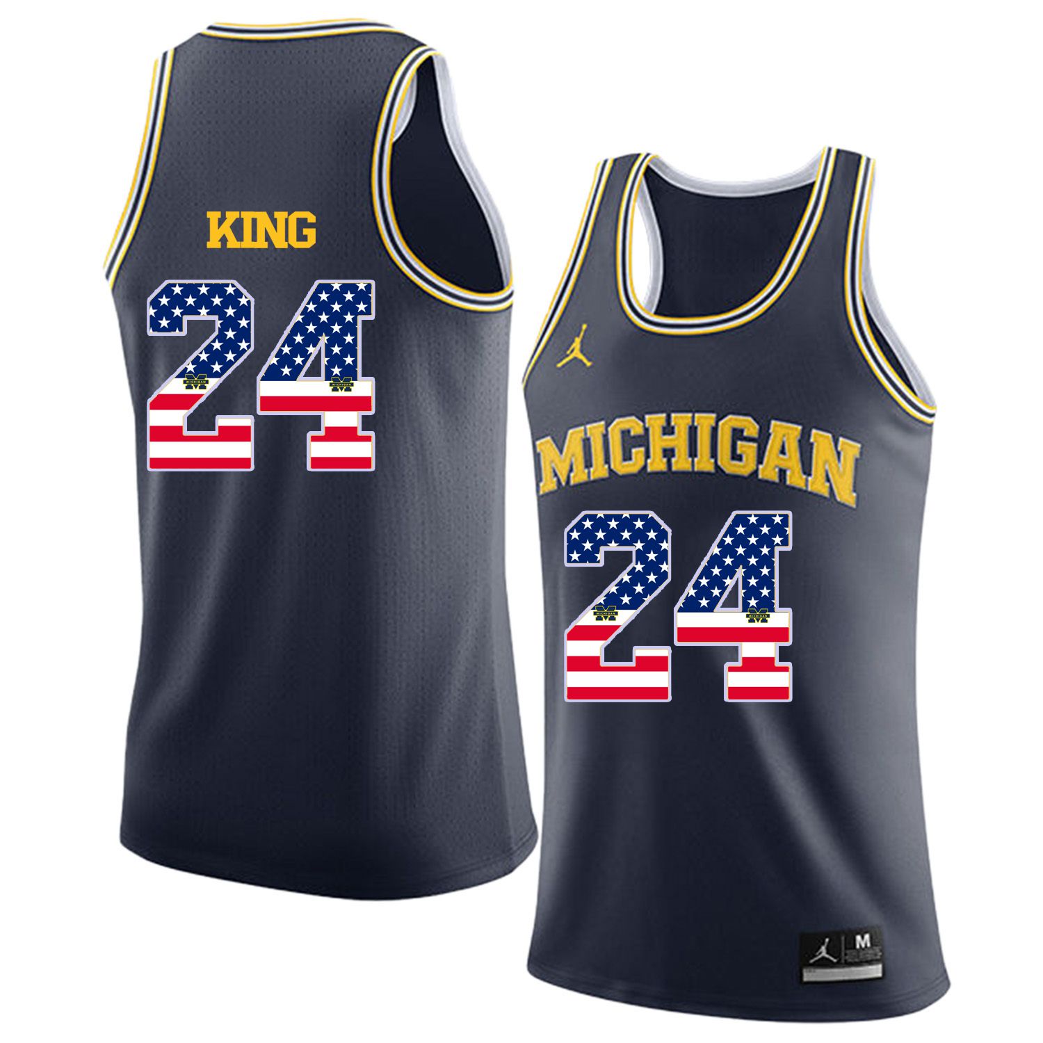 Men Jordan University of Michigan Basketball Navy #24 King Flag Customized NCAA Jerseys->customized ncaa jersey->Custom Jersey